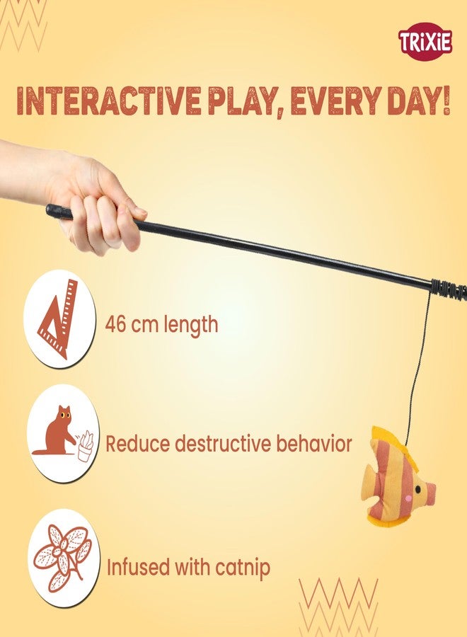 تريكسي لعبة تريكسي للقطط مع نجمة وسمكة وفأر - لعبة تفاعلية لإثارة القطط بالنعناع البري، مصنوعة من البلاستيك المتين والقماش المخملي، تحفز غريزة الصيد، تمرين ممتع للقطط - 46 سم (أصفر) - Image 4